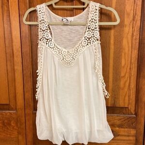 Imaginary Voyage Cream Sleeveless Tank Lace w/Sheer Blouson Over Cotton Used S